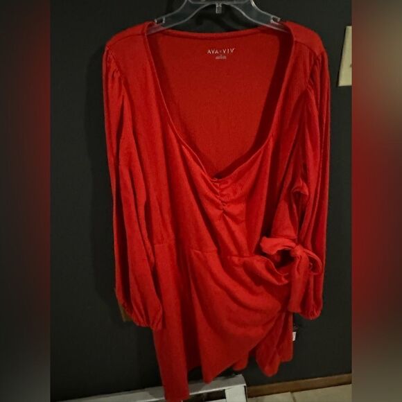 Ava & Viv Balloon Sleeve Wrap Dress Sweetheart Neckline Red NWT Size 3X - Picture 3 of 8